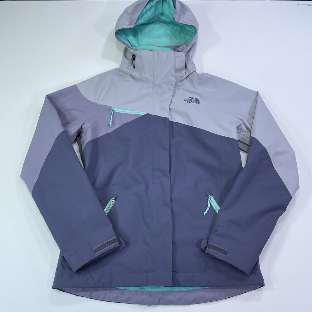 THE NORTH FACE Hyvent Rain Jacket/Wind Breaker with Hood Gray Blue Womens Size S